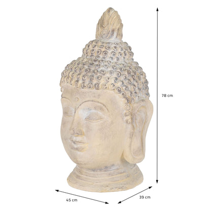 ECD Germany Buddha Figure 78 cm Beige/Grey, artificial stone polyresin, head statue sculpture decorative figure Feng Shui artificial stone decoration garden figure Asia decorative object stone figure, for home and garden