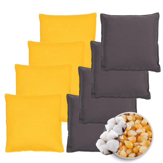 Herbalind Original Cornhole Game Bean Bag Set - high-quality toss bags 15x15cm, ideal for outdoor Cornhole board game, made from 100% cotton with 400g corn filling (Yellow and Anthracite)