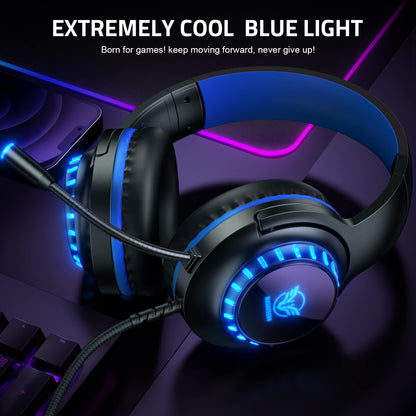 Pacrate Gaming Headset for PS4/PS5/Xbox One/PC/Nintendo Switch, PS4 headphones with cable Xbox headset with microphone, Noise Cancelling PS5 headset with LED lights - Blue