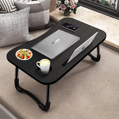 Laptop table, tray table, foldable and portable laptop bed table, reading table, breakfast tray, notebook table, drink holder, book tray, for living room, office, and on the go, sofa or floor | 60 x 40 cm, black