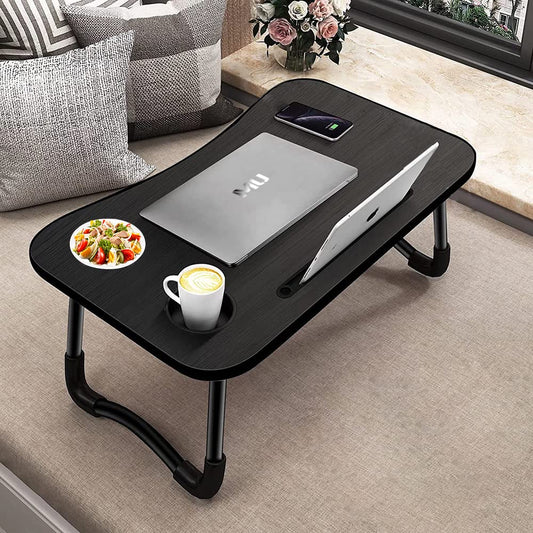Laptop table, tray table, foldable and portable laptop bed table, reading table, breakfast tray, notebook table, drink holder, book tray, for living room, office, and on the go, sofa or floor | 60 x 40 cm, black