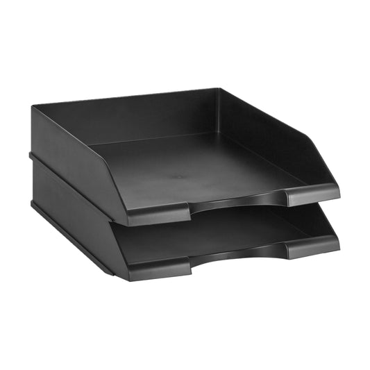 Amazon Basics 2-Pack Stackable Black Letter Trays & Stapler with 1,000 Staples, Black