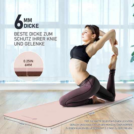 TASHIDROLMA Yoga Mat Non-Slip, TPE Exercise Mat With Carrying Strap, Workout Mat For Gym, Home, Travel, 183x61cm Thickness 6mm