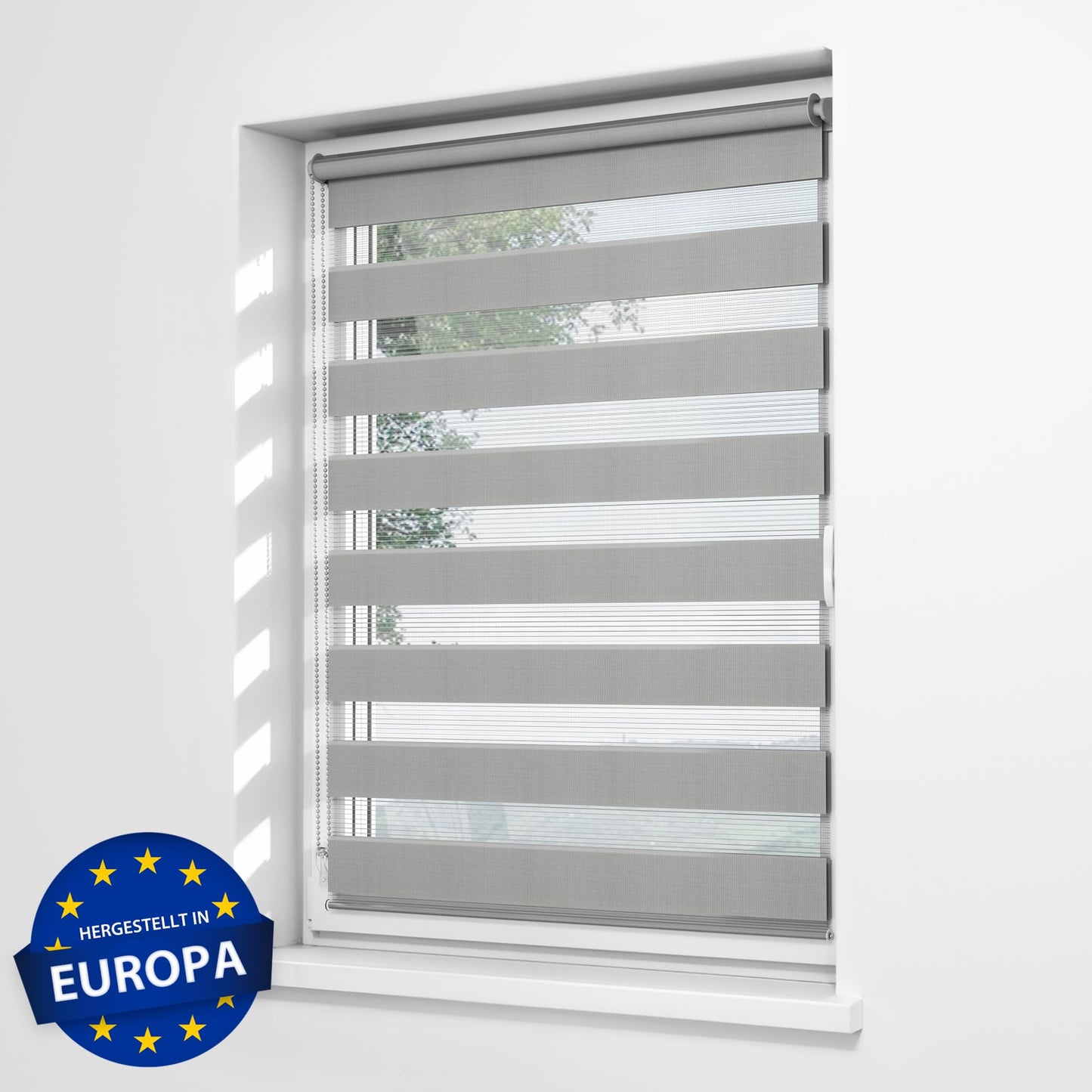 Jalousie Scout double roller blind clamp fix without drilling & with drilling, 92.5x210cm light gray roller window blind translucent & darkening, sun protection blind zebra roller for windows & doors.