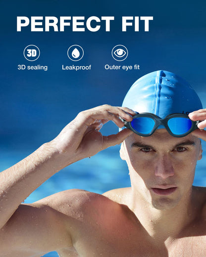 ZIONOR Polarized Swim Goggles for Men and Women [UPGRADE], G1 Swim Goggles with Mirror/Smoke Lens UV Protection Anti Fog Adjustable Strap Comfort Pro Swim Goggles for Adults Teens.