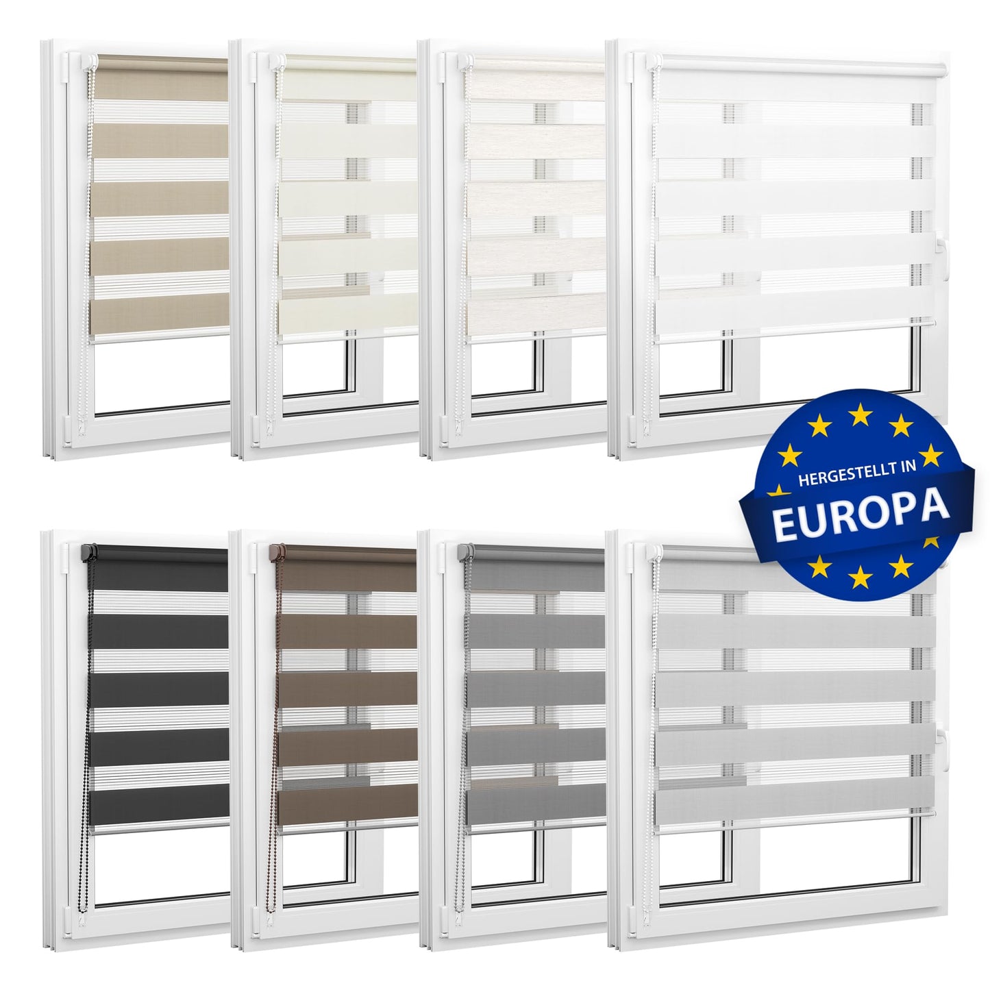 Jalousie Scout double roller blind clamp fix without drilling & with drilling, 92.5x210cm light gray roller window blind translucent & darkening, sun protection blind zebra roller for windows & doors.
