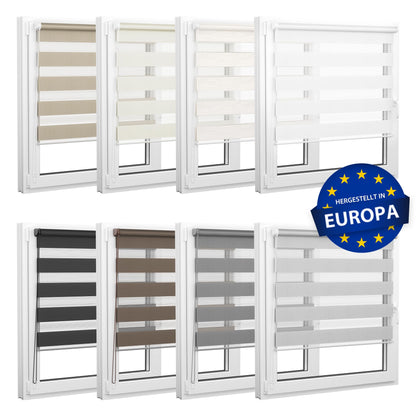 Jalousie Scout double roller blind clamp fix without drilling & with drilling, 92.5x210cm light gray roller window blind translucent & darkening, sun protection blind zebra roller for windows & doors.