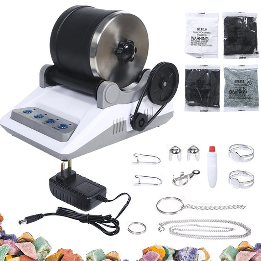 Rock Tumbler Kit, Professional Stone Polishing Drum Set Rock Polisher for Kids and Adults 7 Day Timing Function 4 Types of Polishing Powder