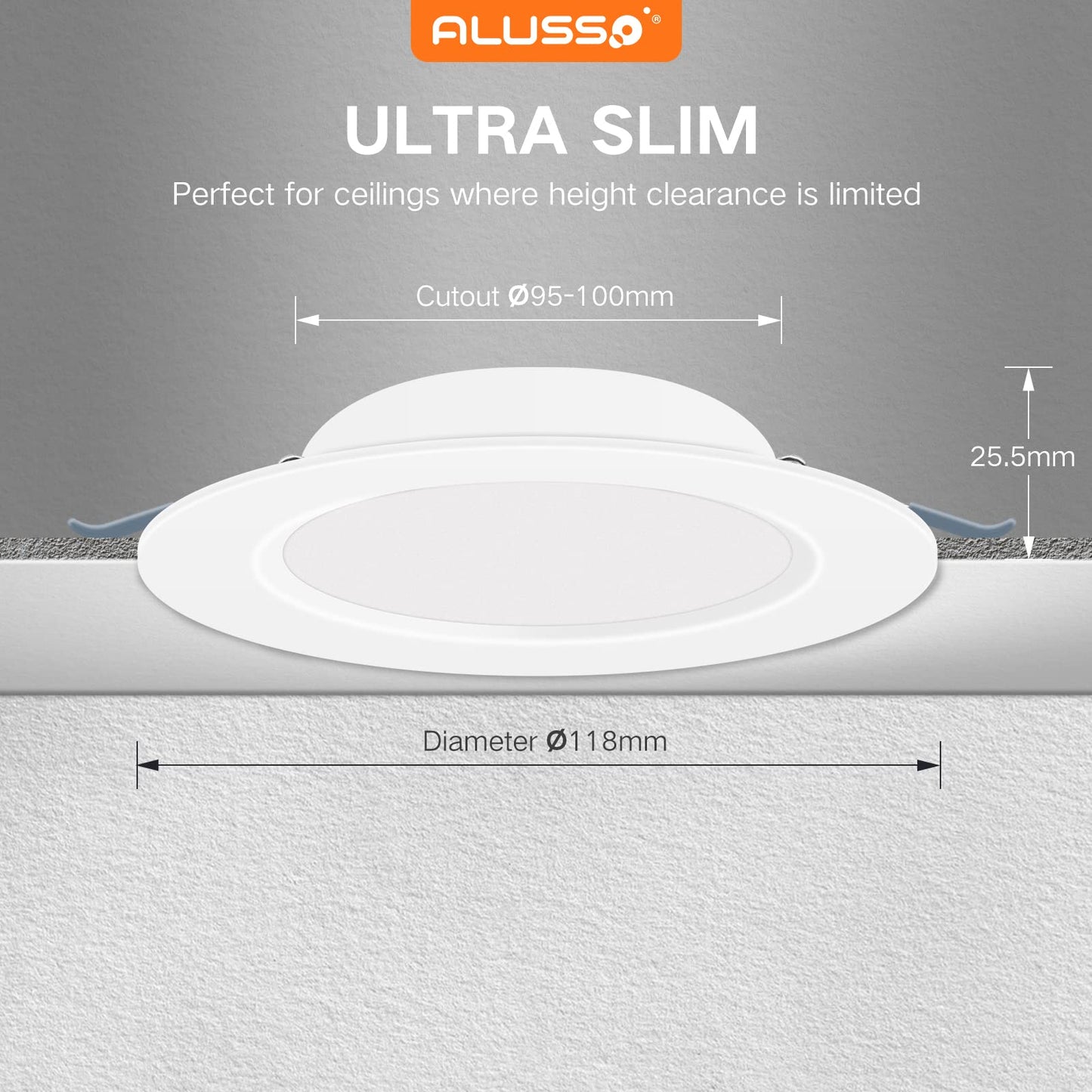 ALUSSO® LED Recessed Spotlight 230V Ultra Flat 6W 420LM LED Bathroom Spots, 3000K Warm White Ceiling Spots IP44 Recessed Lights for Living Room Kitchen, Diameter 118MM, Cutout 95-100MM, Set of 12