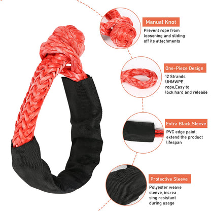 2 pieces of shackles, Professional Soft Shackle with 35,000 pounds breaking strength Soft Off-Road Shackle Rope for Truck ATV-Lock vehicles towing (Red)