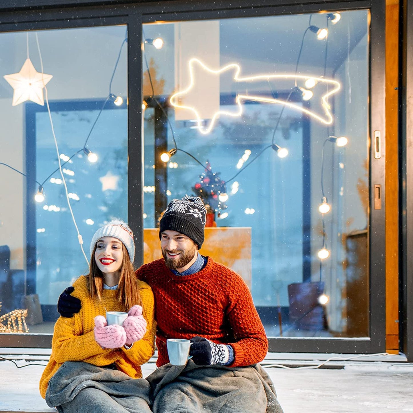 SALCAR 70cm LED shooting star neon light illuminated outdoor, 240 window silhouette Christmas decoration, Christmas decoration Christmas light garden large house, warm white