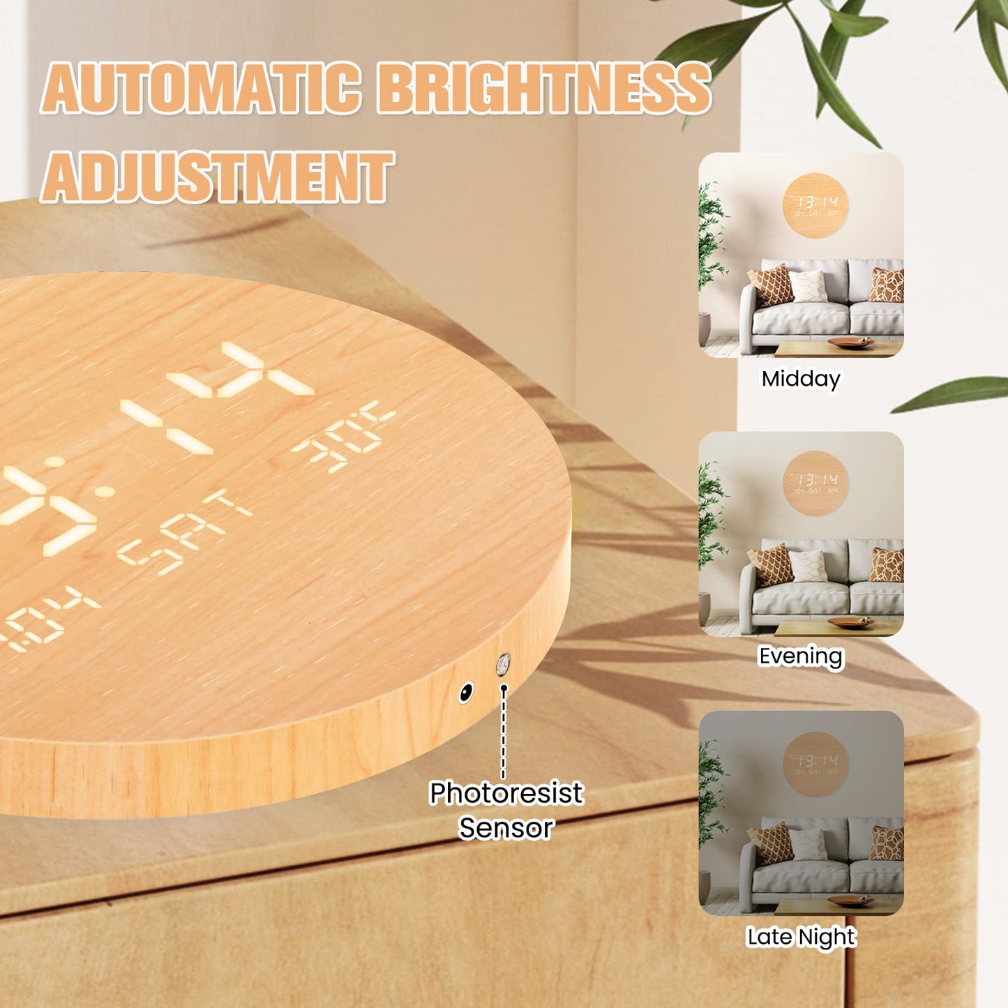 TOSTOG Wall Clock Without Ticking Noise Digital Modern Wall Clocks, 10 Inch Wood Kitchen Clock with Display of Time, Date, Temperature, 12/24-Hour Time Mode for Wall Bedroom Kitchen Office Living Room Decor...