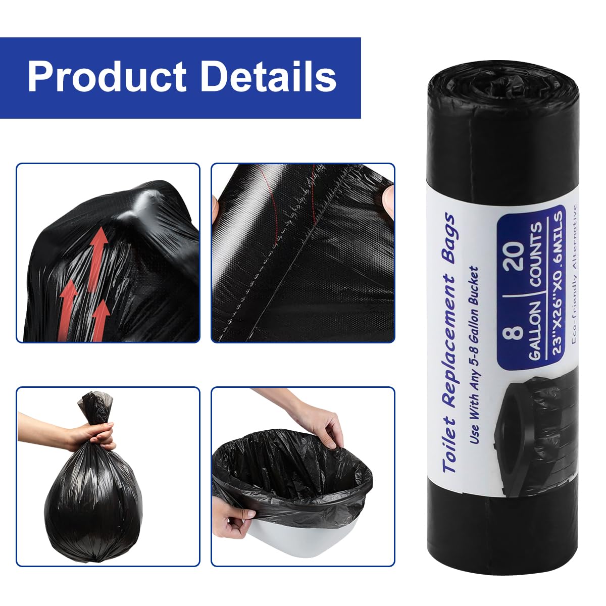 100pcs Toilet Bags Black Set, 30L Biodegradable Toilet Bags, Bags for Camping Toilets, Waterproof Portable Toilet Accessories, for Mobile Toilets, Hiking, Travel.
