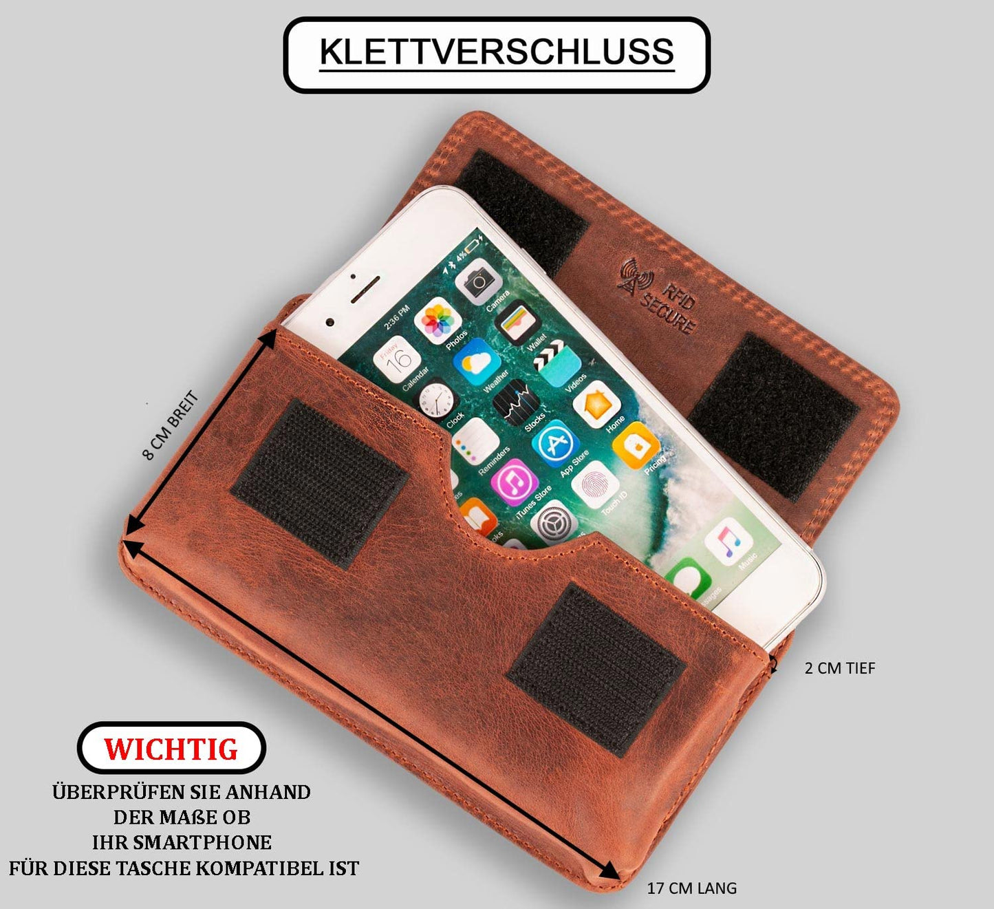 MATADOR 2in1 genuine leather phone case belt with zippered pocket #Brisbane, with elegant gift box and RFID protection, Elegant leather phone belt for smartphones up to 6.9 inches in Brown Vintage.