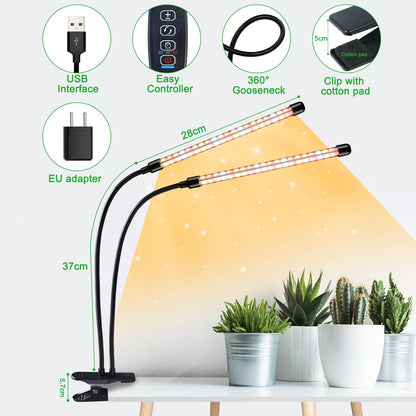 2 Heads + 2 Heads Plant Lamp LED, Full Spectrum Plant Light, Plant Light with Timer, 3 Color Modes and 10 Dimmable Levels, Growth Lamp for Indoor Plants, Houseplants