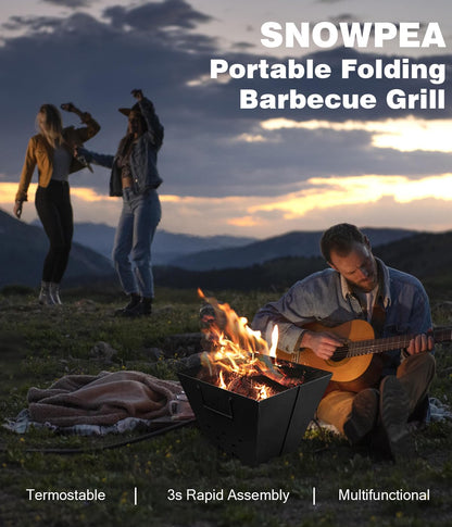 Snowpea - Portable campfire, Foldable, Outdoor fire pit with carrying bag, Iron fire bowl for picnics, campfires, patio - Includes grill grate.