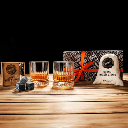 Whiskey stones and glasses gift set, 2 whisky glasses, whisky gift set for men, whiskey glass set as a 40th birthday gift for him.