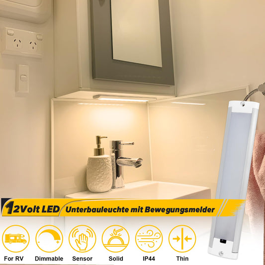 Dream Lighting 12 Volt LED Lamp with motion sensor for RV, dimmable interior lighting, caravan light strip 3000K warm white Camper RV LED fixture.