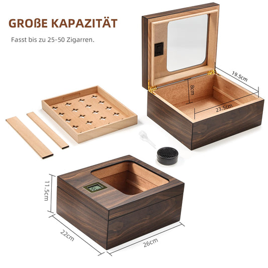 LEACHOI Handcrafted Cigar Humidor, Cigar Humidor Cabinet, Humidor Cigar Moisturizer and Cedar Core, Dividers & Digital Hygrometer, Men's Gifts Cigar Accessories