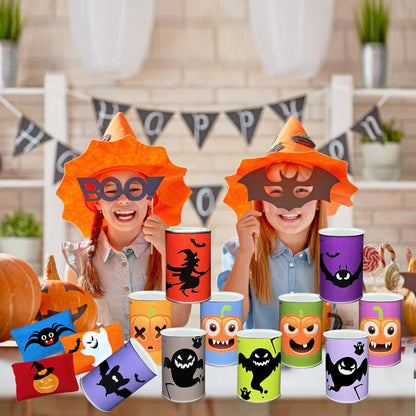 Ulifeme Kids Can Toss, can throwing game for children's birthdays & parties, Can Toss game gift with 10pcs Halloween-themed cans & 3pcs tossing bags set for kids & adults outdoor games.