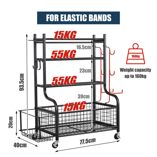 ZACHVO Barbell Rack - Home Gym Storage Weight Stand with 360° Wheels, 8 Hooks, Yoga Mat & Equipment Storage, Space-Saving Fitness Organizer for Dumbbells, Kettlebells, Yoga Blocks &.
