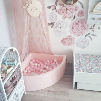 KiddyMoon Ball Pit 90X30cm/200 Balls ∅ 7cm Ball Pit with Colorful Balls for Girls Babies Kids Round, Pink:Powder Pink/Pearl/Transparent