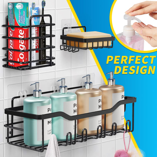 Shower Caddy Without Drilling, 5 Piece Bathroom Organizer, Shower Shelf Without Drilling, Black Bathroom Organizer Rack Made of SUS304 Stainless Steel, Bathroom Shelf Shower Caddy Shampoo Holder for Shower