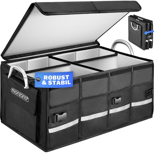 Monzana® Trunk Organizer Cover 68L Insulation Aluminum Handles Dividers Waterproof Foldable MDF Walls Non-Slip Trunk Bag Cooler Bag Folding Box