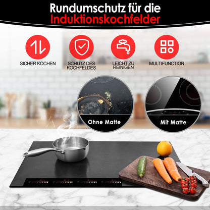 KitchenRaku Large Induction Protection Mat, Silicone Induction Cooktop Protection Mat (magnetic) Cooktop Scratch Protection for Induction Stove, Multifunctional Silicone Mats (61x53cm, Pure Black)