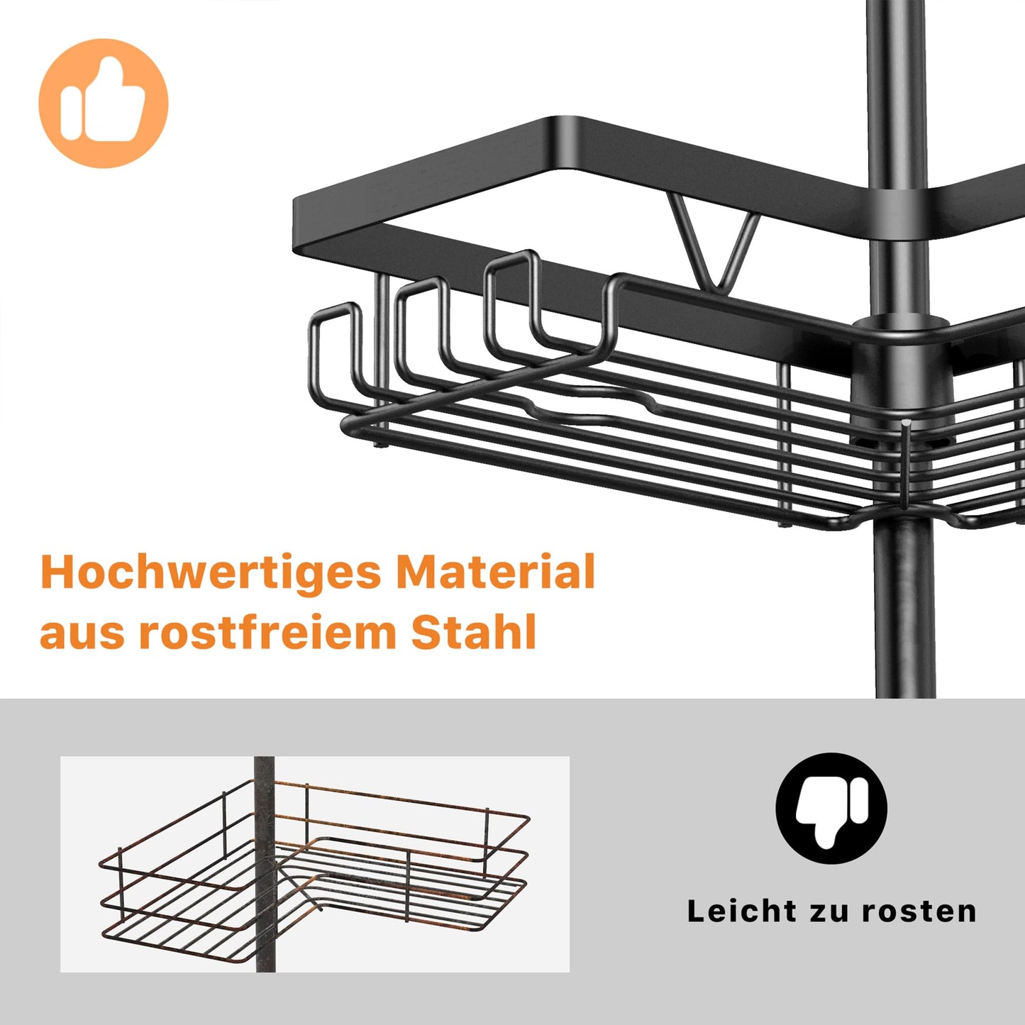 Kegii Telescopic Shower Shelf Telescopic Shelf Bathroom Shower Caddy Corner Shelf for Shower and Bathtub Black, 4 Pieces - Telescopic Bathroom Organizer