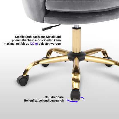 WOLMICS Office Chair Ergonomic, Desk Chair 150kg Velvet for Home Office, Height Adjustable Swivel Chair with Padded, Vanity Chair for Bedroom