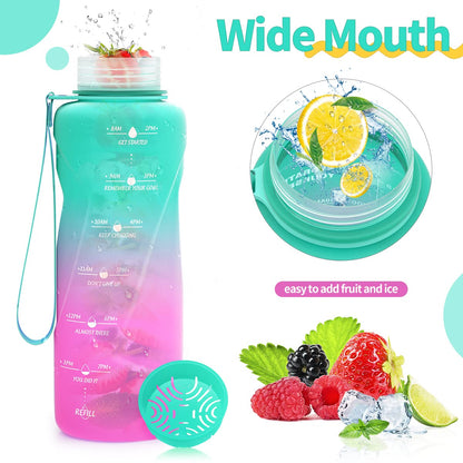 Coolfel sports water bottle with sizes of 2L, 1.5L, 1L, 700ml, and 500ml. Leak-proof, motivational water bottle with time markings. BPA-free Tritan bottle for girls, boys, school, gym.