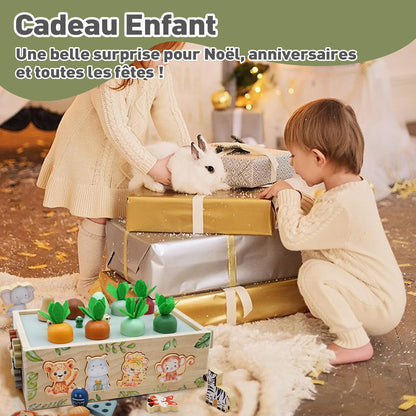Montessori toy for 1 year and up, wooden activity cube with 9 functions, safari themed motor skills toy for 1, 2, and 3 year olds. Perfect gift for baby girls and boys aged 1-4 years.