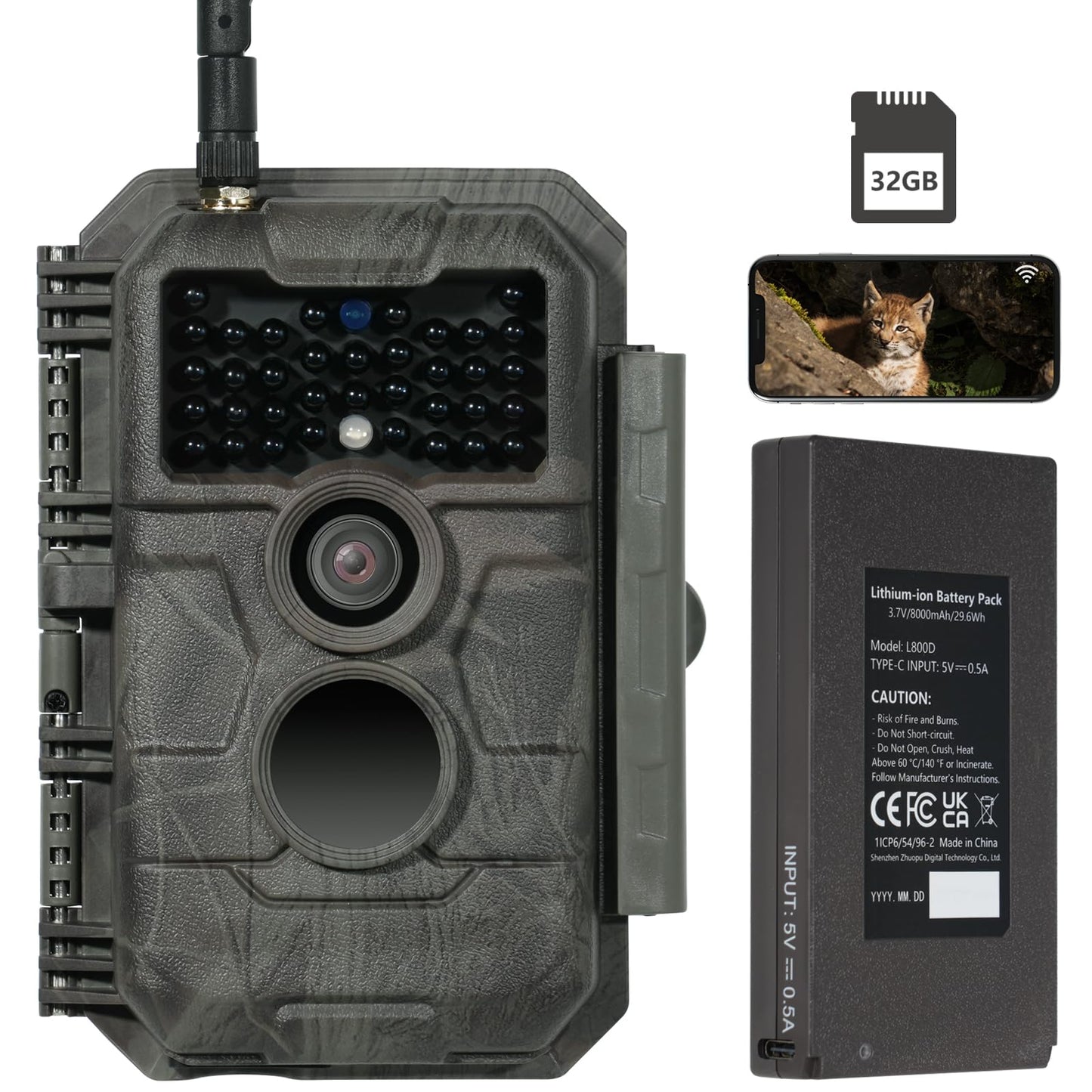 GardePro E6P Max wildlife camera with WiFi, rechargeable 8000mAh battery, built-in SD card, 64MP 1296P resolution, E6PMB game camera with motion sensor night vision, mobile transmission.