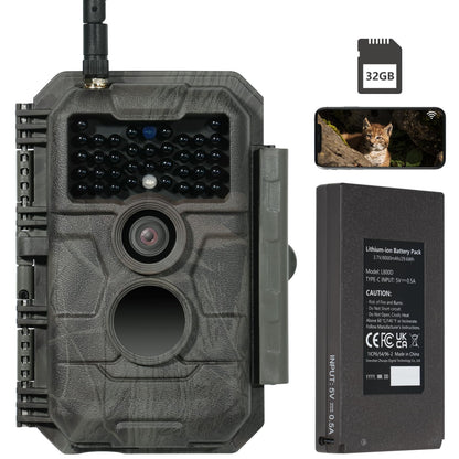 GardePro E6P Max wildlife camera with WiFi, rechargeable 8000mAh battery, built-in SD card, 64MP 1296P resolution, E6PMB game camera with motion sensor night vision, mobile transmission.