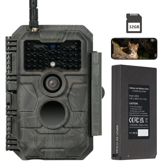 GardePro E6P Max wildlife camera with WiFi, rechargeable 8000mAh battery, built-in SD card, 64MP 1296P resolution, E6PMB game camera with motion sensor night vision, mobile transmission.