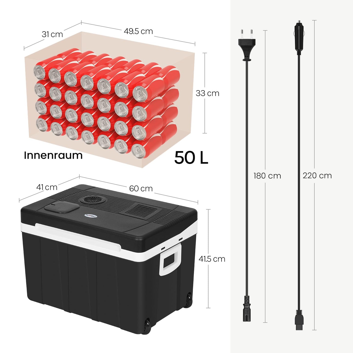 WOLTU Cooler Box Car 50L Electric 12v 230v, for Cooling and Heating, Camping Cooler Box for Car and Socket, Thermo Box Refrigerator Large for Beach, Picnic, Summer Saver, Black
