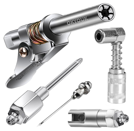 OKYOUK Minimal grease press coupling (only 1.3 cm), high-pressure coupling, quick-release grease tips with cleaning tool, suitable for all 1/8 inch NPT (grease adapter set kit)