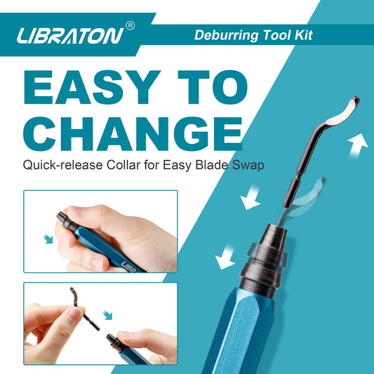 Libraton deburrer with 11 blades (BS1010), hand deburrer, plastic deburrer, universal deburring tool for plastic (including 3D printing), metal, stainless steel, aluminum, steel