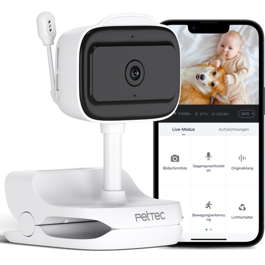 PetTec® Cam Feel Sensor 2er Set - Indoor Surveillance Camera for Pets & Babies with App [HD+] - Pet Camera Dog Camera - Baby Monitor with Camera & Night Vision feature