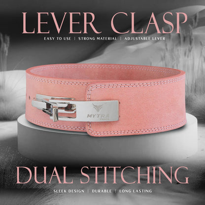 Mytra Fusion weightlifting belt 100% Genuine Leather Weightlifting Belt white buckle, Lifting Belt for Gym, Fitness, Training, weightlifting belt Men & Women Gym Belt (Pink, L)
