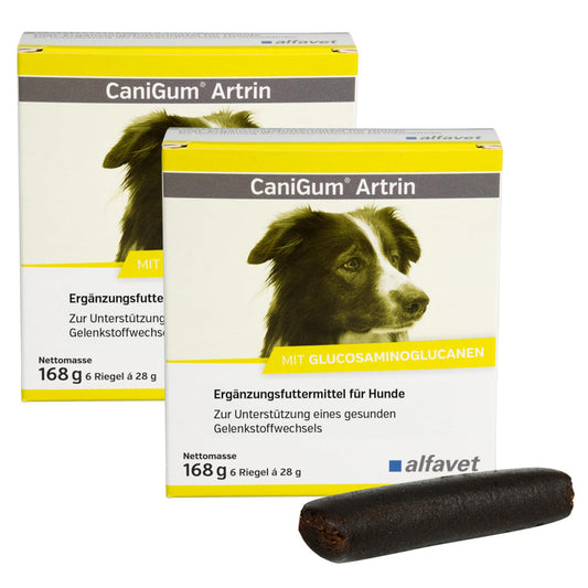 alfavet CaniGum Artrin, double pack, supplementary food for dogs supports joints, joint metabolism, for osteoarthritis, chew sticks 2 x 168g, portionable.