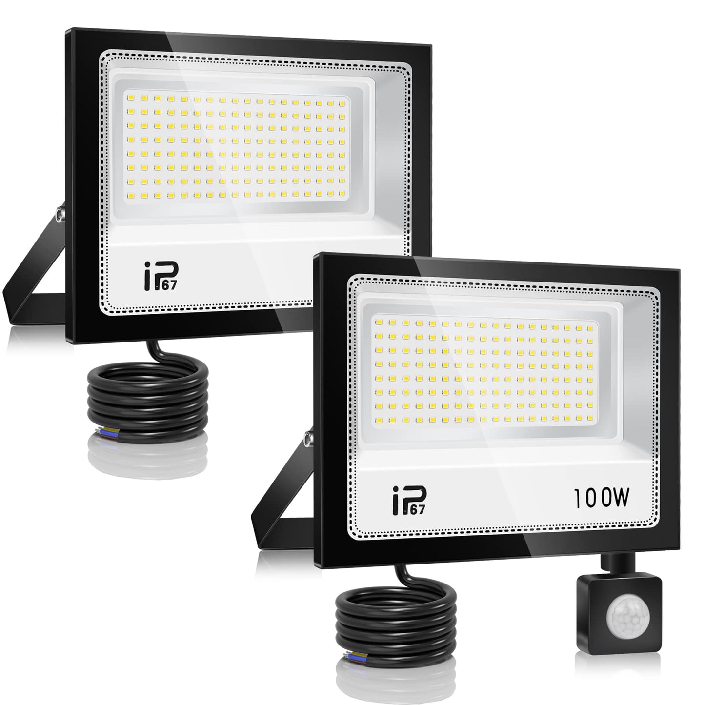YZYFACAI 100W LED Floodlight with Motion Sensor Outdoor 2Pcs, Super Bright 10000LM LED Spotlight, 7000K Daylight White Spotlight, IP67 Waterproof Outdoor Floodlights, for backyard, courtyards, driveway, garage, hallway.