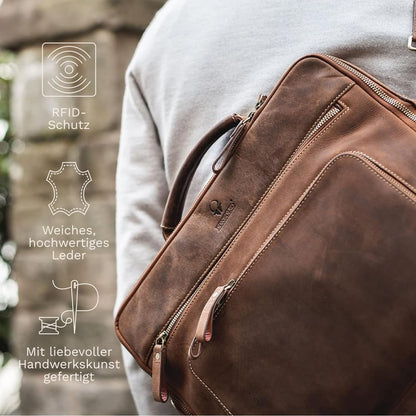 DONBOLSO Laptop Bag San Francisco - Brown Leather Shoulder Bag for Laptop and Tablet - High-quality Briefcase for Notebook up to 17 inches - Stylish Bag for Men and Women