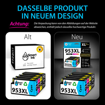 Smart Ink compatible printer cartridges as a replacement for HP 953XL Multipack 953 XL (Black XL & Blue Red Yellow) with Advanced Chip Technology for Officejet Pro 7720 7730 7740 8210 8218 8710 8715 8718 8720.