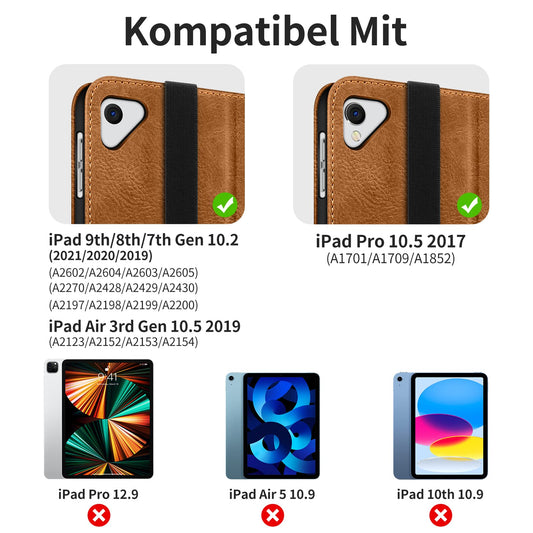 HOLIMET iPad 9th Generation case with pencil holder, 2021/2020/2019 iPad 8/7th Generation PU leather case TPU back cover protective case shockproof, auto sleep/wake for 10.2 inch iPad 9-Brown
