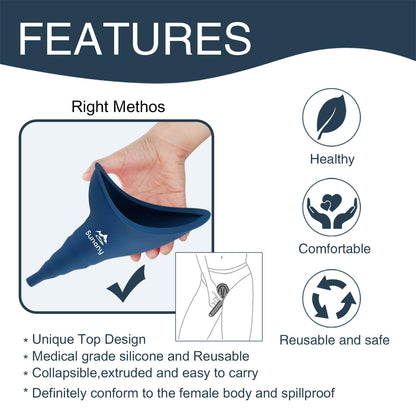 Female urination device, reusable silicone female urinal, women's pee funnel allows women to urinate standing up, is the perfect companion for camping, outdoor, and travel.