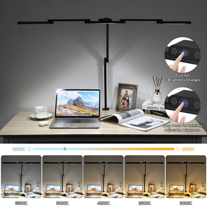 Lightess LED Desk Lamp Dimmable 105cm 24W Clip-on Double Head Desk Lamp Touch Table Lamp Monitor Light 5 Color Temperature Brightness Levels Daylight Lamp for Architects Home Office