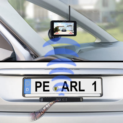 Lescars parking aid: Solar-powered front and rear camera with Full HD and 5" monitor (Solar rearview cameras with monitor, car camera, license plate set for the rear)