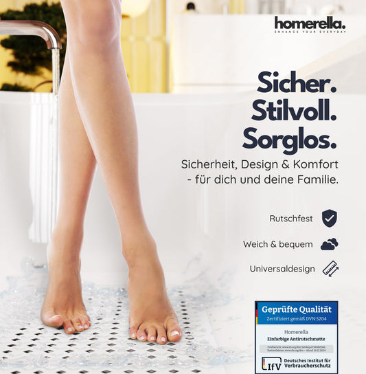 homerella® non-slip bathtub mat 88x39cm, INCLUDES HOOK, Non-slip bath mat BPA free, Non-slip shower mat, Anti-slip bathtub mat, Non-slip bathtub mat, mold resistant & machine washable